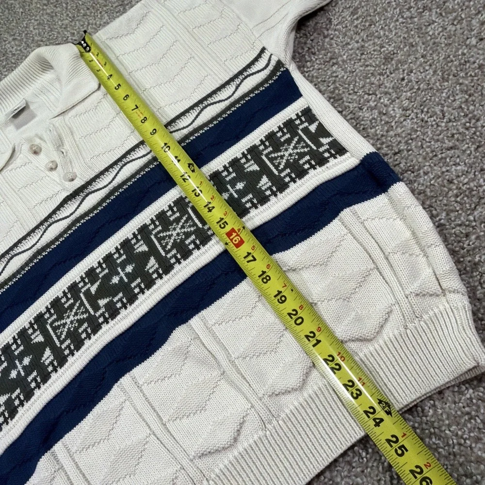 Vintage Jan Carlo Henley Sweater Cream Size XL 90s Classic Geometric